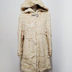 New Real MINK Fur Coat Jacket Stroller Beige Cream White Palomino Gold Hooded